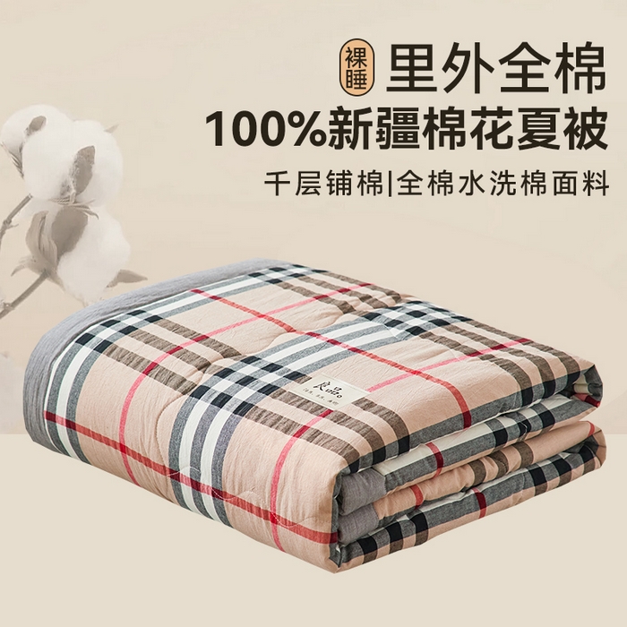 91家纺网 家纺一手货源 找家纺 2025新款A类纯棉水洗棉色织棉花夏被四件套全棉空调被夏凉被 苏格兰