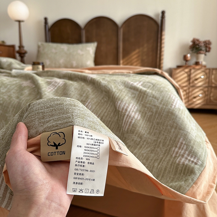 91家纺网 家纺一手货源 找家纺 吾诺 2025 全棉色织提花三层纱大豆夏被全棉夏被子被芯空调被夏凉被 蝶舞-绿