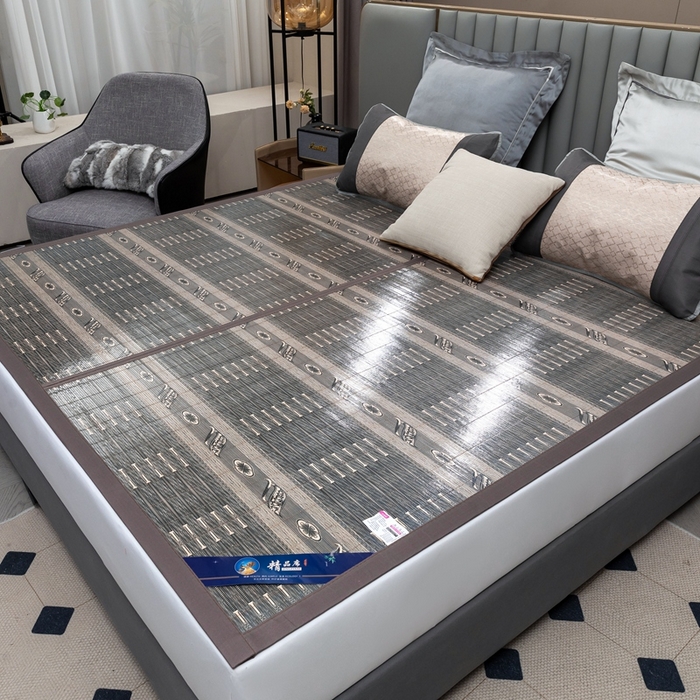 91家纺网 家纺一手货源 找家纺 苏迪凉席竹席2025新款竹席凉席冰丝席碳化双面印花藤草席 步步高升-灰