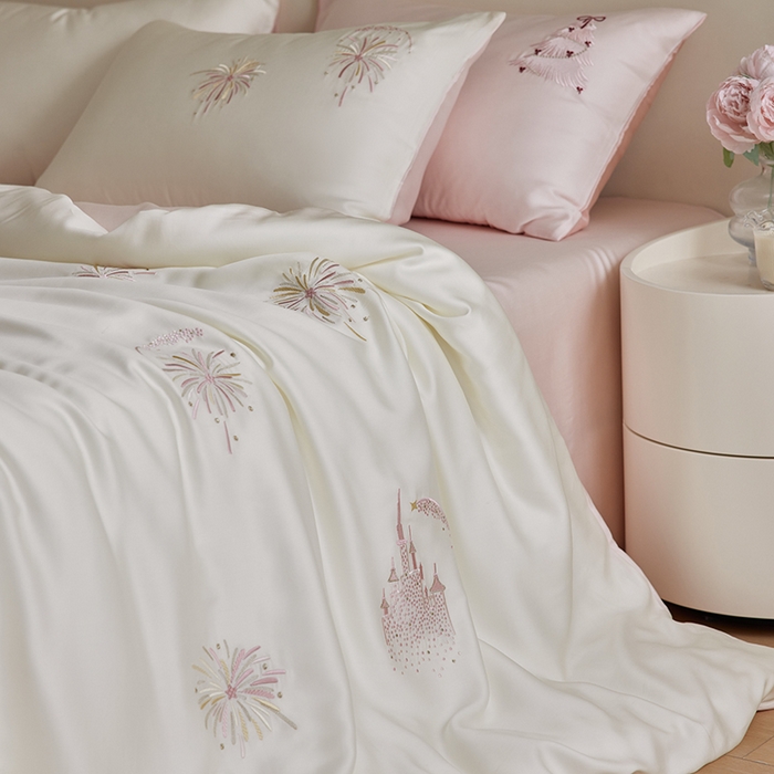 91家纺网 家纺一手货源 找家纺 安莱生活 2025兰精进口60S天丝绣花四件套 烂漫花火-粉