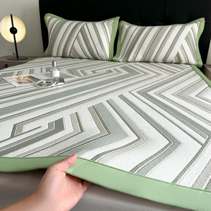 91家纺网 家纺一手货源 找家纺 慕尚家纺 2025新款泡泡大PE提花软席 条纹 绿