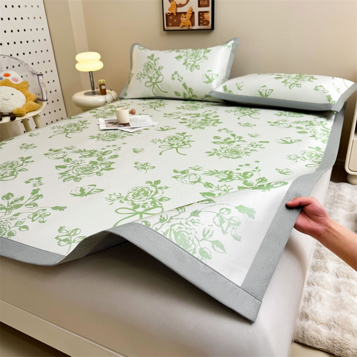 91家纺网 家纺一手货源 找家纺 雯豆2025夏季新品冰藤印花凉席三件套平铺绑带款冰丝凉席三件套 冰藤席-绑带款-青春印记