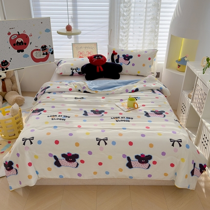 贝扬思 2025新款水洗皱皱纱系列夏被夏凉被空调被（风格一） 波点小狗