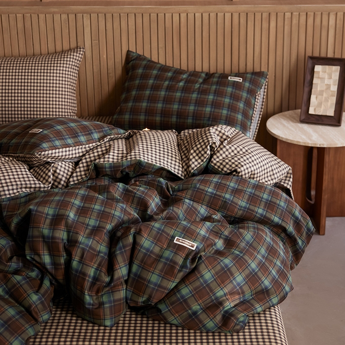 91家纺网 家纺一手货源 找家纺 安莱生活 2025 全棉双层纱苏格兰格纹系列四件套 苏格兰彩格