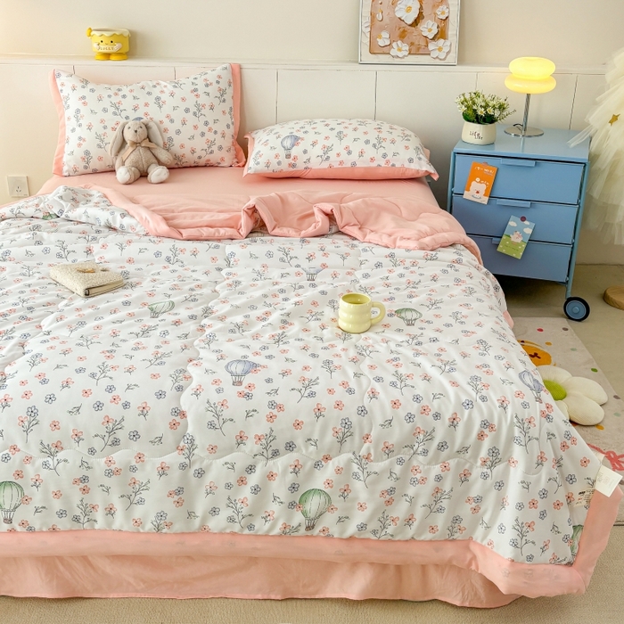 91家纺网 家纺一手货源 找家纺 梦舒羽2025新款小清新系列水洗棉夏被 盛夏花园