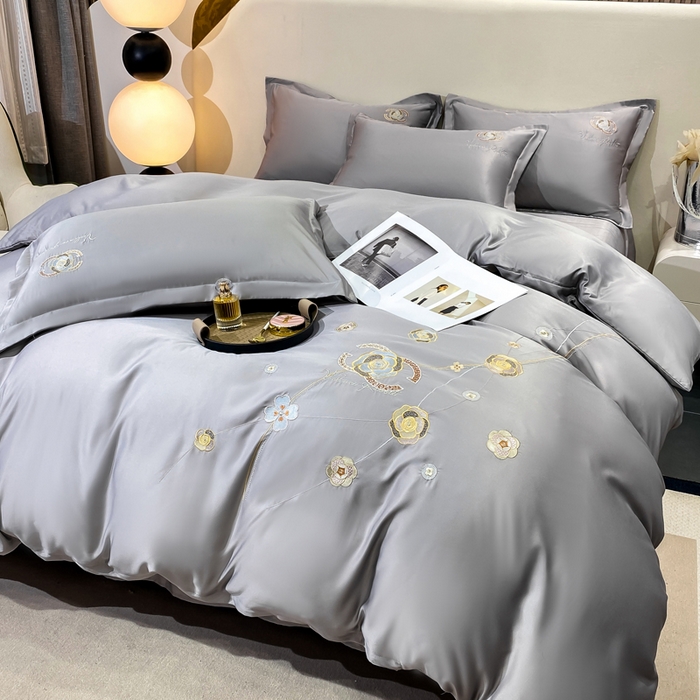 91家纺网 家纺一手货源 找家纺 慧菲 2025新款轻奢水洗天丝四件套-伊恋 伊恋-烟灰