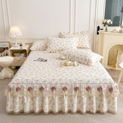 十个点 2025新款全棉纯棉蕾丝花边床裙四件套 花小莱-粉