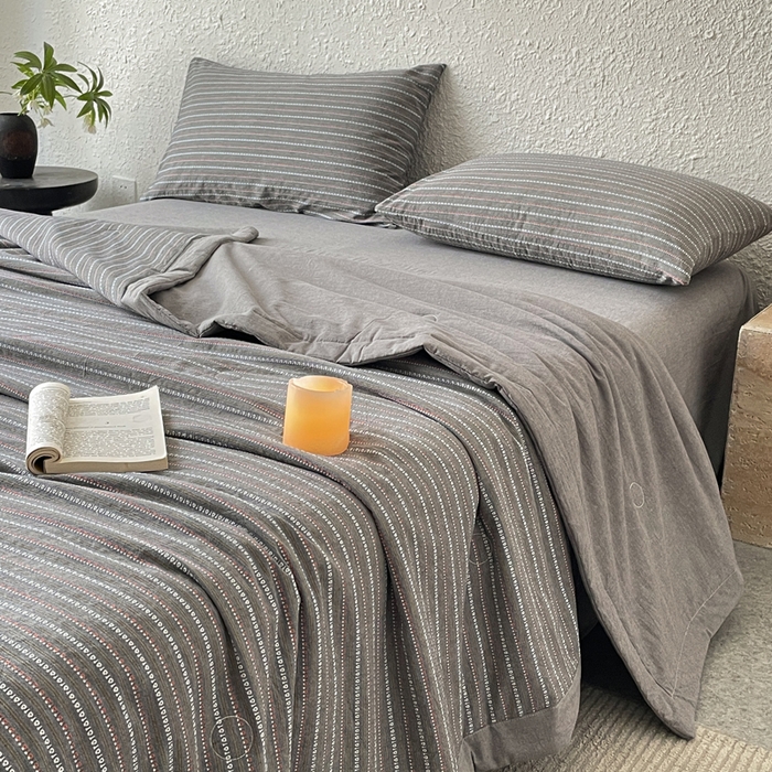 91家纺网 家纺一手货源 找家纺 吾诺 2025 全棉色织提花水洗棉大豆夏被子被芯全棉夏被四件套夏凉被空调被 摩卡灰