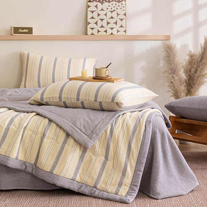 91家纺网 家纺一手货源 找家纺 （总）吾诺 2025 全棉色织泡泡棉双层纱夏被大豆夏被全棉夏被四件套被子被芯