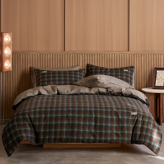 91家纺网 家纺一手货源 找家纺 安莱生活 2025 全棉双层纱苏格兰格纹系列四件套 苏格兰彩格