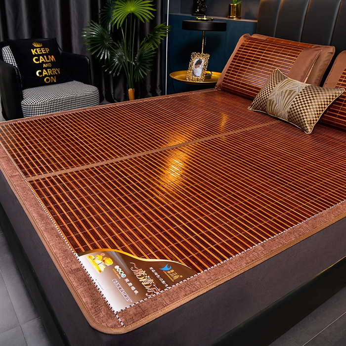 91家纺网 家纺一手货源 找家纺 苏迪凉席竹席2025新款竹席凉席冰丝席碳化双面印花藤草席 红木纹