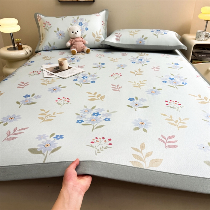 91家纺网 家纺一手货源 找家纺 雯豆2025夏季新品冰藤印花凉席三件套平铺绑带款冰丝凉席三件套 冰藤席-绑带款-花都丽影