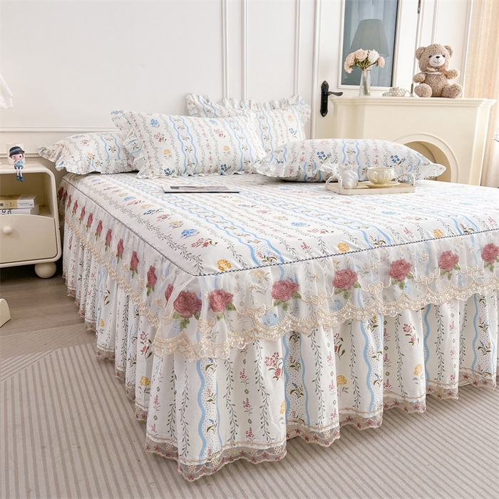 91家纺网 家纺一手货源 找家纺  十个点 2025新款全棉纯棉蕾丝花边床裙 云梦星河