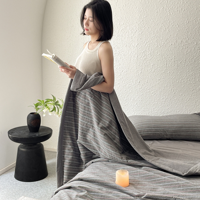 91家纺网 家纺一手货源 找家纺 吾诺 2025 全棉色织提花水洗棉大豆夏被子被芯全棉夏被四件套夏凉被空调被 摩卡灰