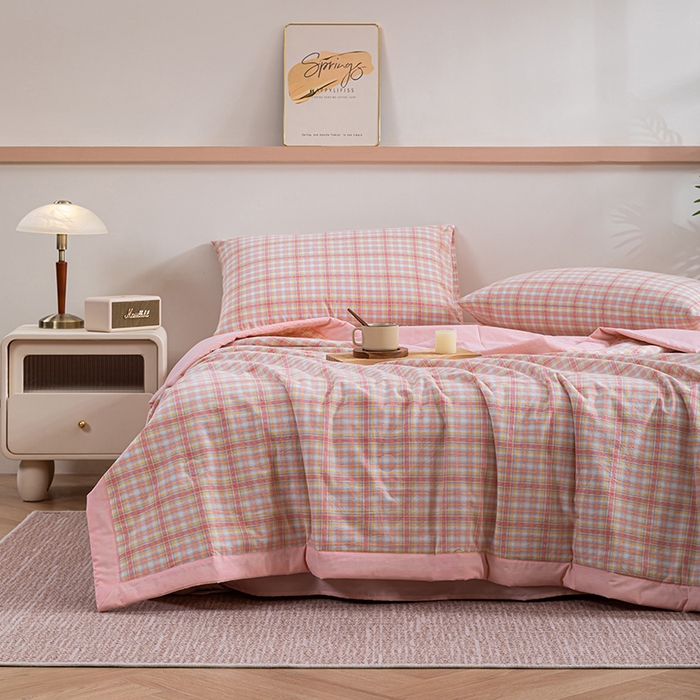 91家纺网 家纺一手货源 找家纺 吾诺 2025 全棉色织水洗棉夏被大豆夏被四件套被子被芯空调被夏凉被 豆沙格