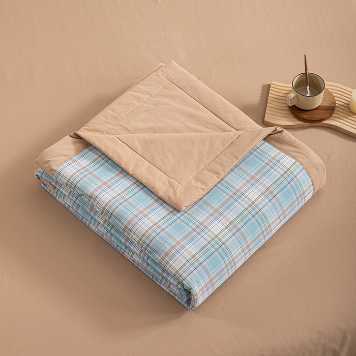 91家纺网 家纺一手货源 找家纺 吾诺 2025 全棉色织水洗棉夏被大豆夏被四件套被子被芯空调被夏凉被 晴空兰