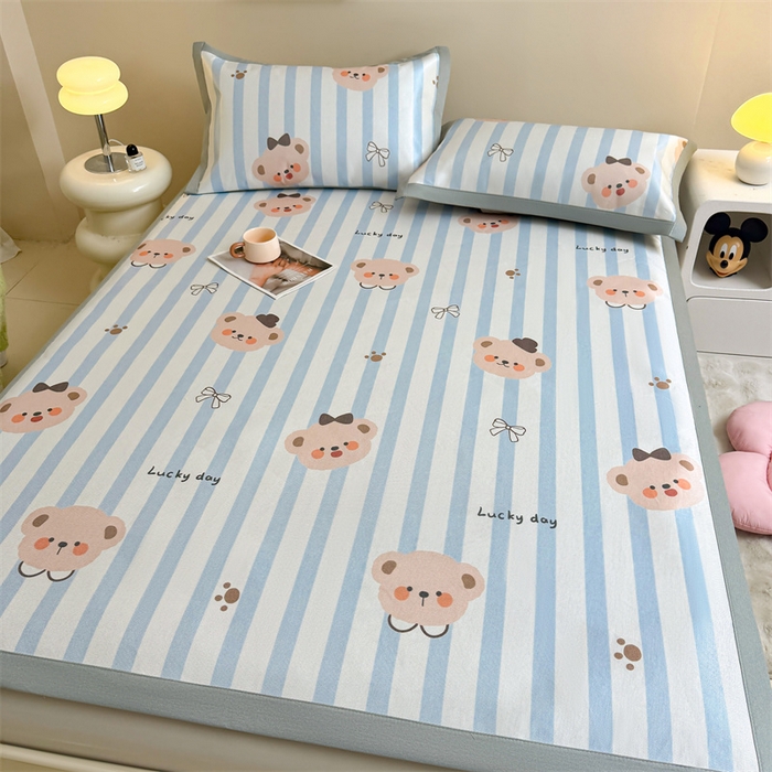 91家纺网 家纺一手货源 找家纺 雯豆2025夏季新品冰藤印花凉席三件套平铺绑带款冰丝凉席三件套 冰藤席-绑带款-熊先生