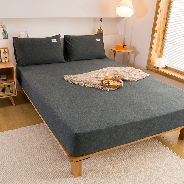 91家纺网 家纺一手货源 找家纺 柠萌家居 2025新款A类全棉色织水洗棉单床笠 深灰