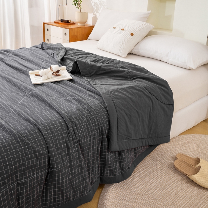 91家纺网 家纺一手货源 找家纺 美梦之都2025新款A类色织水洗棉夏被新疆棉花被空调被夏凉被被子被芯 潮格-黑