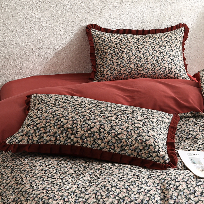 91家纺网 家纺一手货源 找家纺 2025新款A类纯棉双层纱皱皱纱花边四件套（复古风） 虞美人