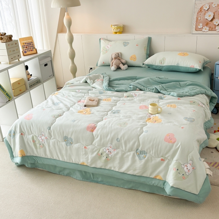 91家纺网 家纺一手货源 找家纺 梦舒羽2025新款小清新系列水洗棉夏被 兔子小姐