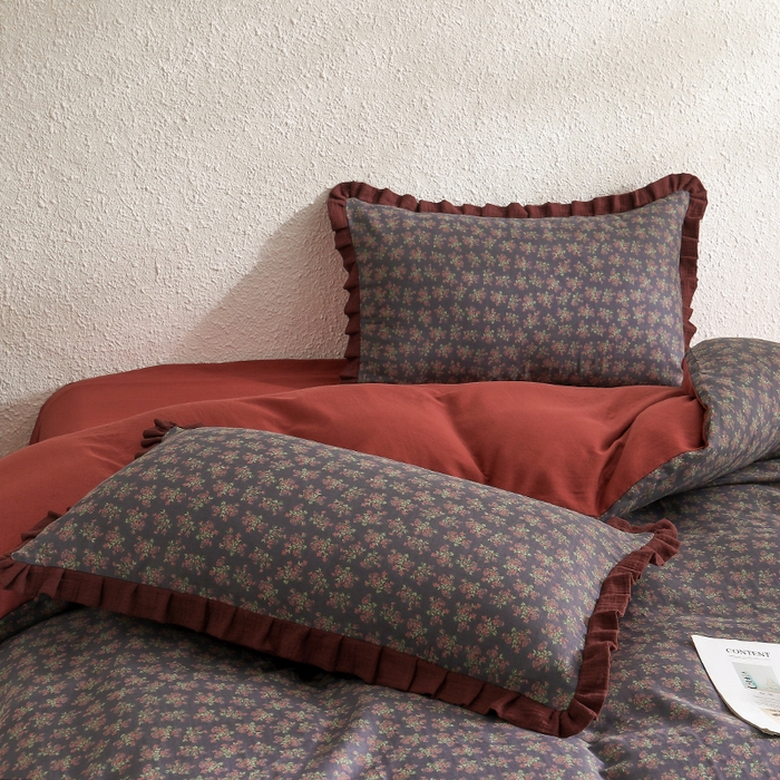 91家纺网 家纺一手货源 找家纺 2025新款A类纯棉双层纱皱皱纱花边四件套（复古风） 希语