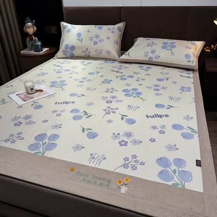 91家纺网 家纺一手货源 找家纺 （总）摩妮卡 2025新款数码印花冰藤席床席款三件套