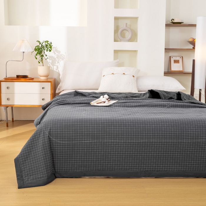 91家纺网 家纺一手货源 找家纺 美梦之都2025新款A类色织水洗棉夏被新疆棉花被空调被夏凉被被子被芯 潮格-黑