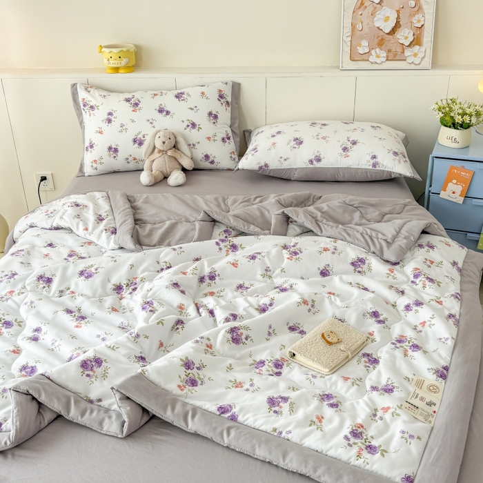 91家纺网 家纺一手货源 找家纺 梦舒羽2025新款小清新系列水洗棉夏被 薰衣草