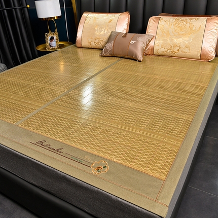 苏迪凉席竹席2025新款竹席凉席冰丝席碳化双面印花藤草席 金枝玉叶