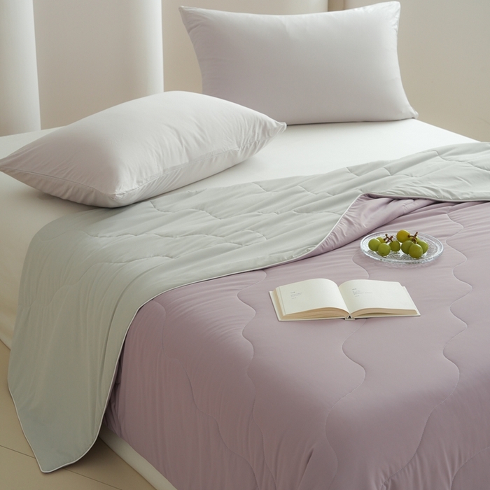 91家纺网 家纺一手货源 找家纺 丽卡家纺2025新款好爽鸭锦氨凉感夏被子被芯 藕紫+浅灰