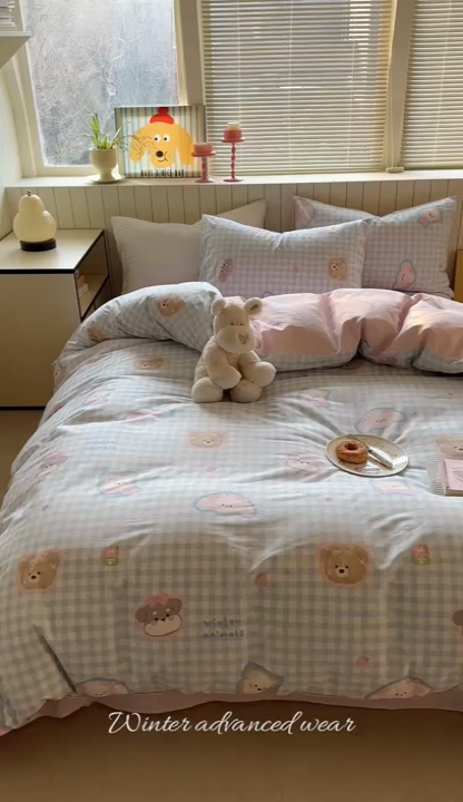 91家纺网 家纺一手货源 找家纺 麦伦家居 2025新品 全棉卡通小清新跑量款系列四件套 甜蜜小狗