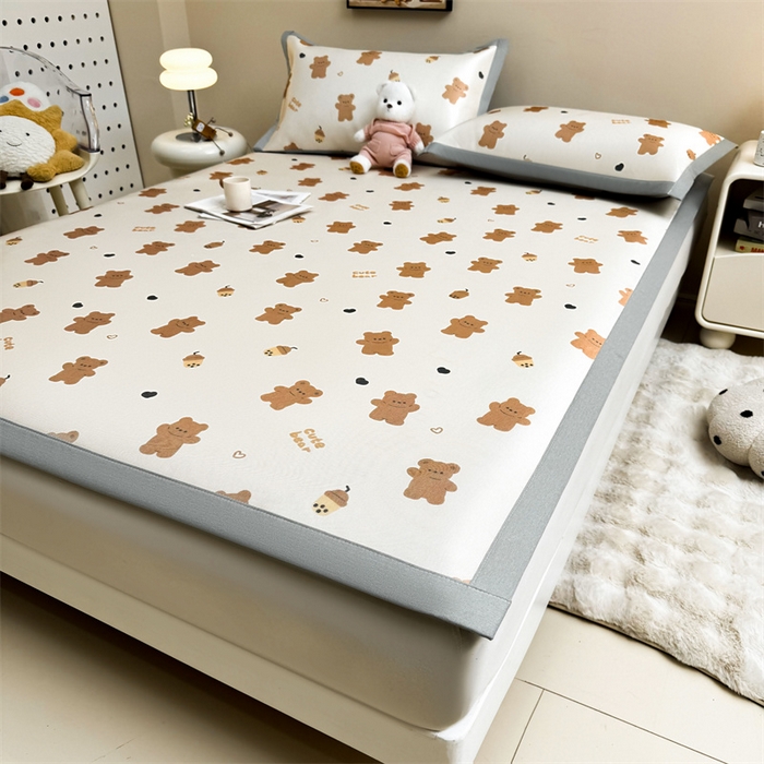 91家纺网 家纺一手货源 找家纺 雯豆2025夏季新品冰藤印花凉席三件套平铺绑带款冰丝凉席三件套 冰藤席-绑带款-奶茶王子