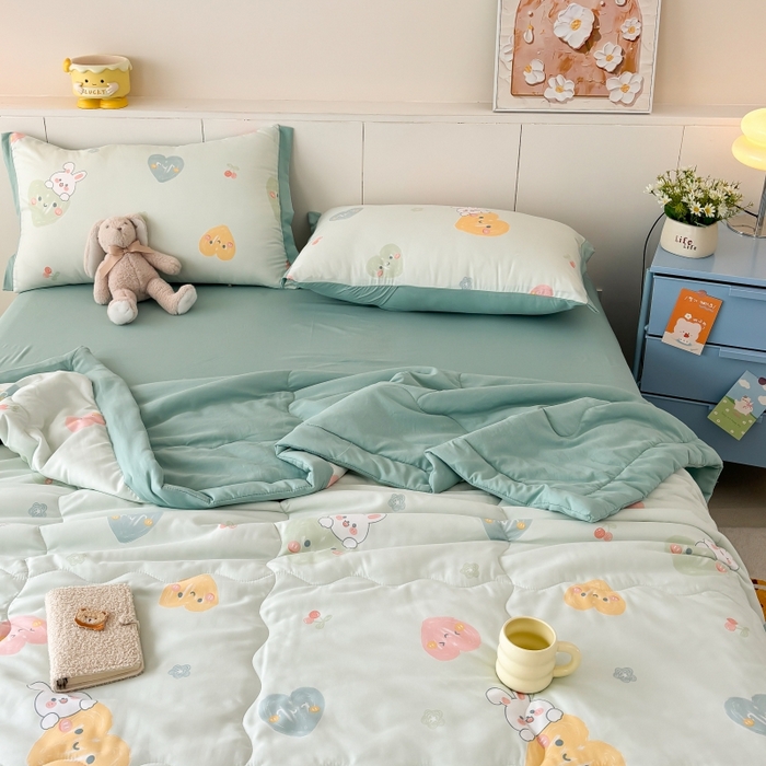 91家纺网 家纺一手货源 找家纺 梦舒羽2025新款小清新系列水洗棉夏被 兔子小姐