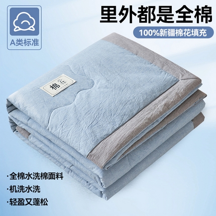 金鹰 2025新款A类纯棉水洗棉色织棉花夏被全棉空调被夏凉被 清雅蓝