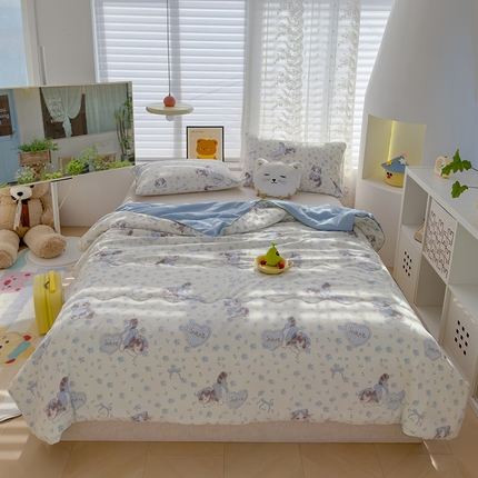 贝扬思 2025新款水洗皱皱纱系列夏被夏凉被空调被（风格一） 豆奶泡泡猫