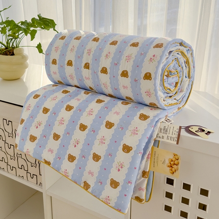 91家纺网 家纺一手货源 找家纺 贝扬思 2025新款水洗皱皱纱系列夏被夏凉被空调被（风格一） 小熊拉钩-蓝