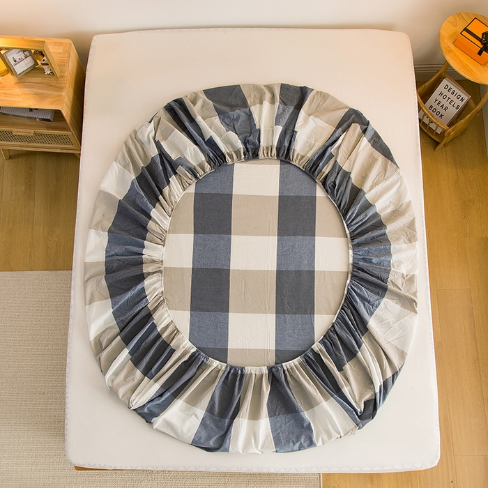 91家纺网 家纺一手货源 找家纺 柠萌家居 2025新款A类全棉色织水洗棉单床笠 蓝大格