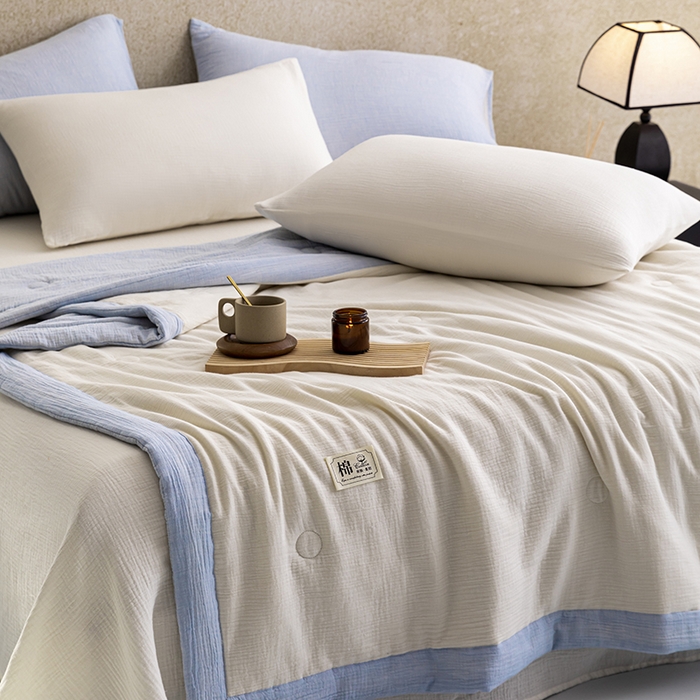 91家纺网 家纺一手货源 找家纺 吾诺 2025 纯色全棉泡泡双层纱夏被大豆夏被子被芯夏被四件套夏凉被空调被 仙仙米