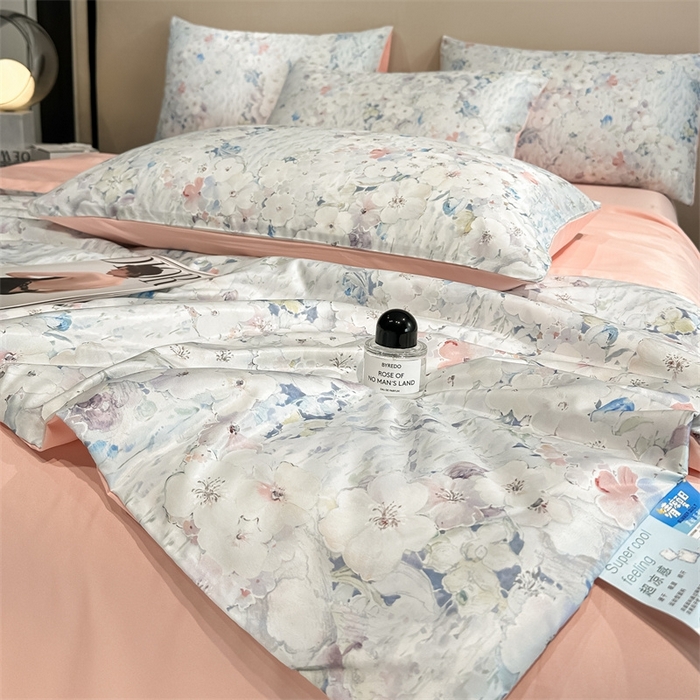 91家纺网 家纺一手货源 找家纺 笙意家纺  2025新款水洗真丝数码印花暗盒款夏被 乔温