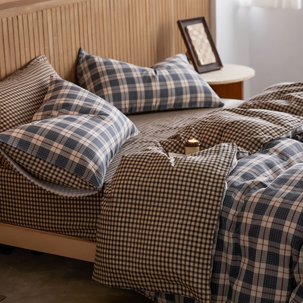 安莱生活 2025 全棉双层纱苏格兰格纹系列四件套 集组格