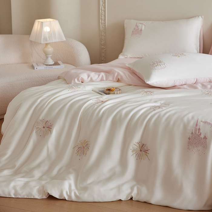 91家纺网 家纺一手货源 找家纺 安莱生活 2025兰精进口60S天丝绣花四件套 烂漫花火-粉