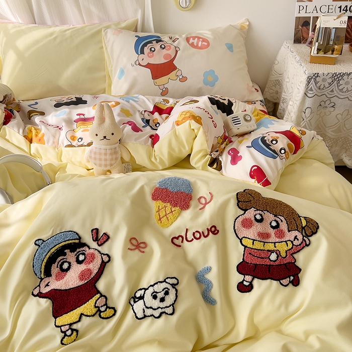 91家纺网 家纺一手货源 找家纺 一霖家纺 2025新款2025新款高克重云朵棉数码印花＋毛巾绣四件套新新与葵葵