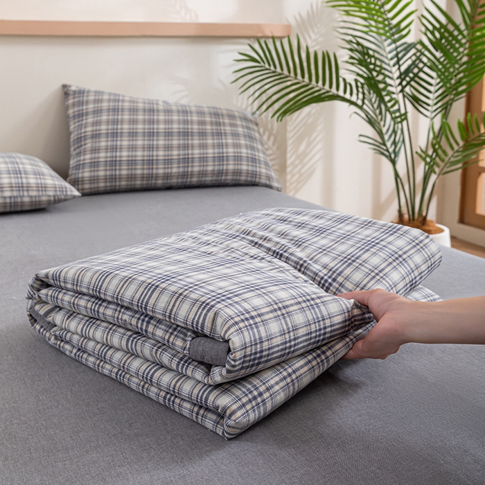 91家纺网 家纺一手货源 找家纺 吾诺 2025 全棉色织水洗棉夏被大豆夏被四件套被子被芯空调被夏凉被 细灰格