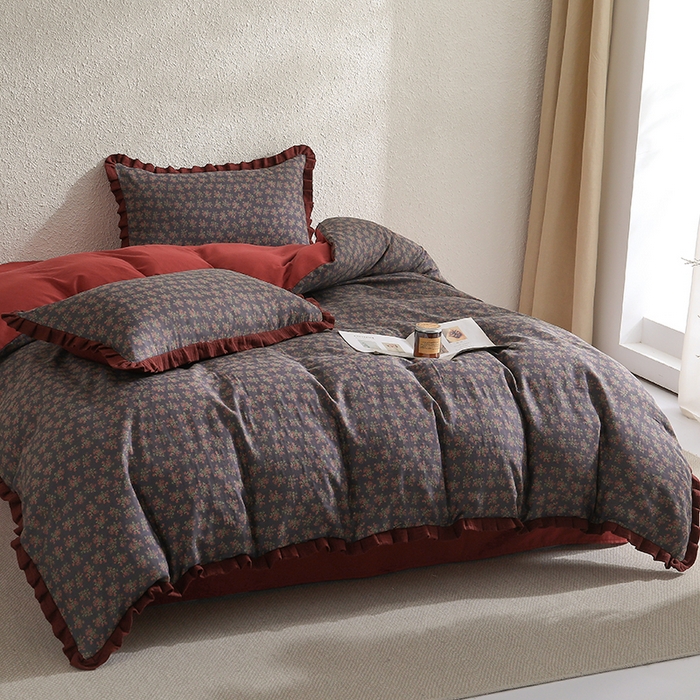 91家纺网 家纺一手货源 找家纺 2025新款A类纯棉双层纱皱皱纱花边四件套（复古风） 希语