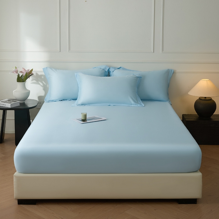 91家纺网 家纺一手货源 找家纺 涵宸2025新款天丝-天丝棉-纯色单床笠-场景1 床笠-海天兰