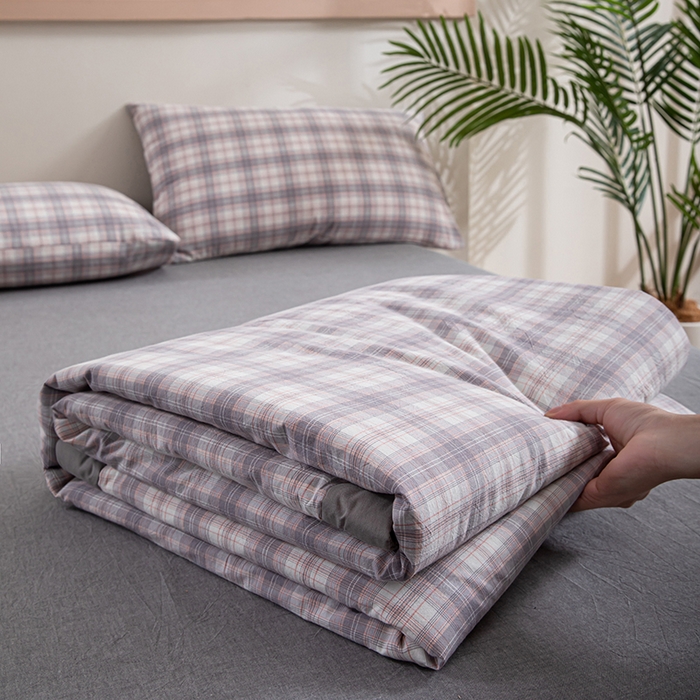 91家纺网 家纺一手货源 找家纺 吾诺 2025 全棉色织水洗棉夏被大豆夏被四件套被子被芯空调被夏凉被 雅调灰