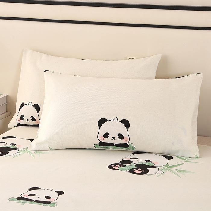 91家纺网 家纺一手货源 找家纺 望淮家纺 2025新款老粗布凉席床单三件套 熊猫抱竹