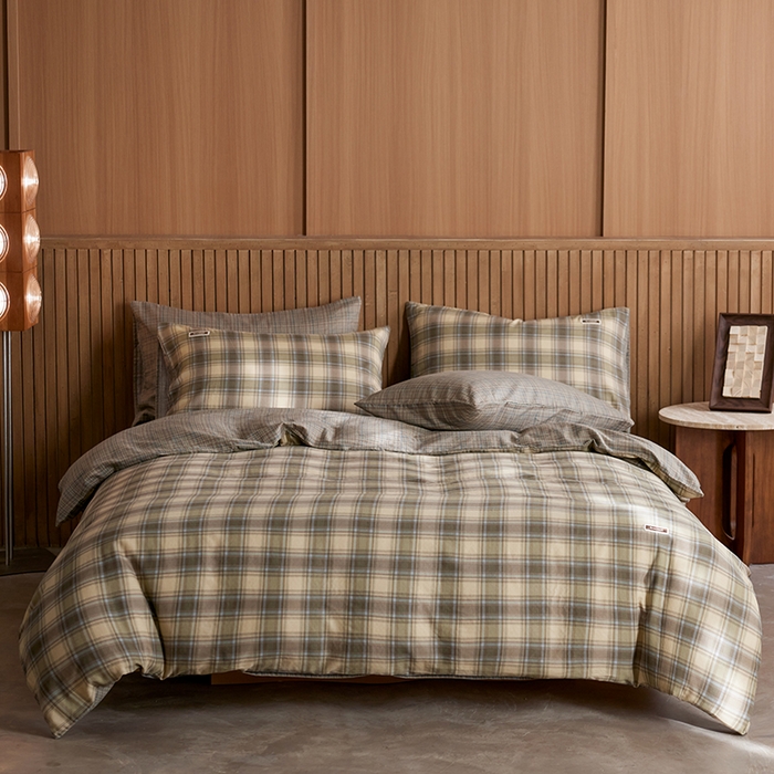 91家纺网 家纺一手货源 找家纺 安莱生活 2025 全棉双层纱苏格兰格纹系列四件套 窗框格