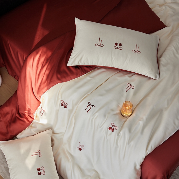 91家纺网 家纺一手货源 找家纺 （总）安莱生活 2025兰精进口60S天丝绣花四件套（红色系列）